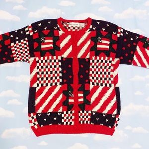 💖 SOLD 💖 Vintage Eagle’s Eye USA American Flag Motive Chunky Knit Sweater